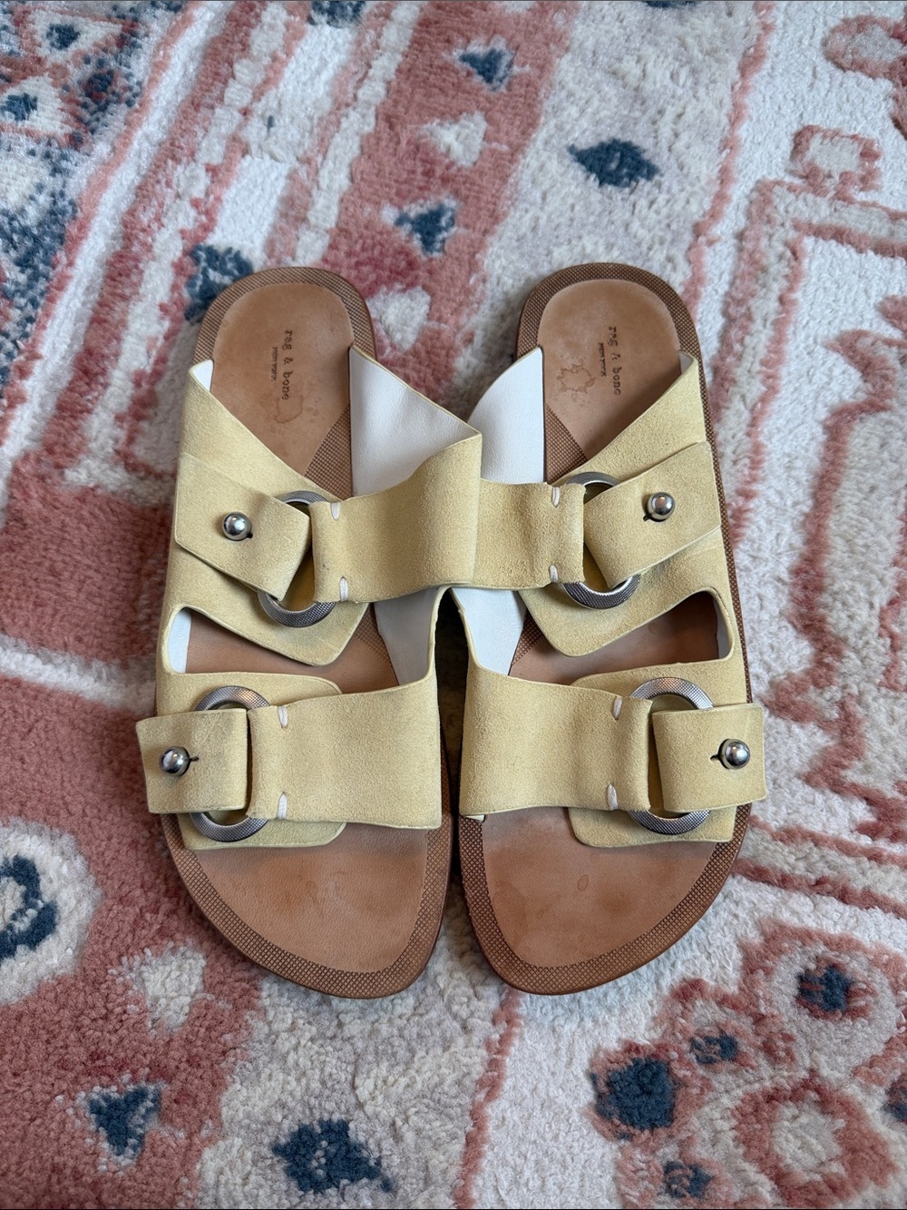 rag & bone Yellow Suede Double Buckle Slide Sandals